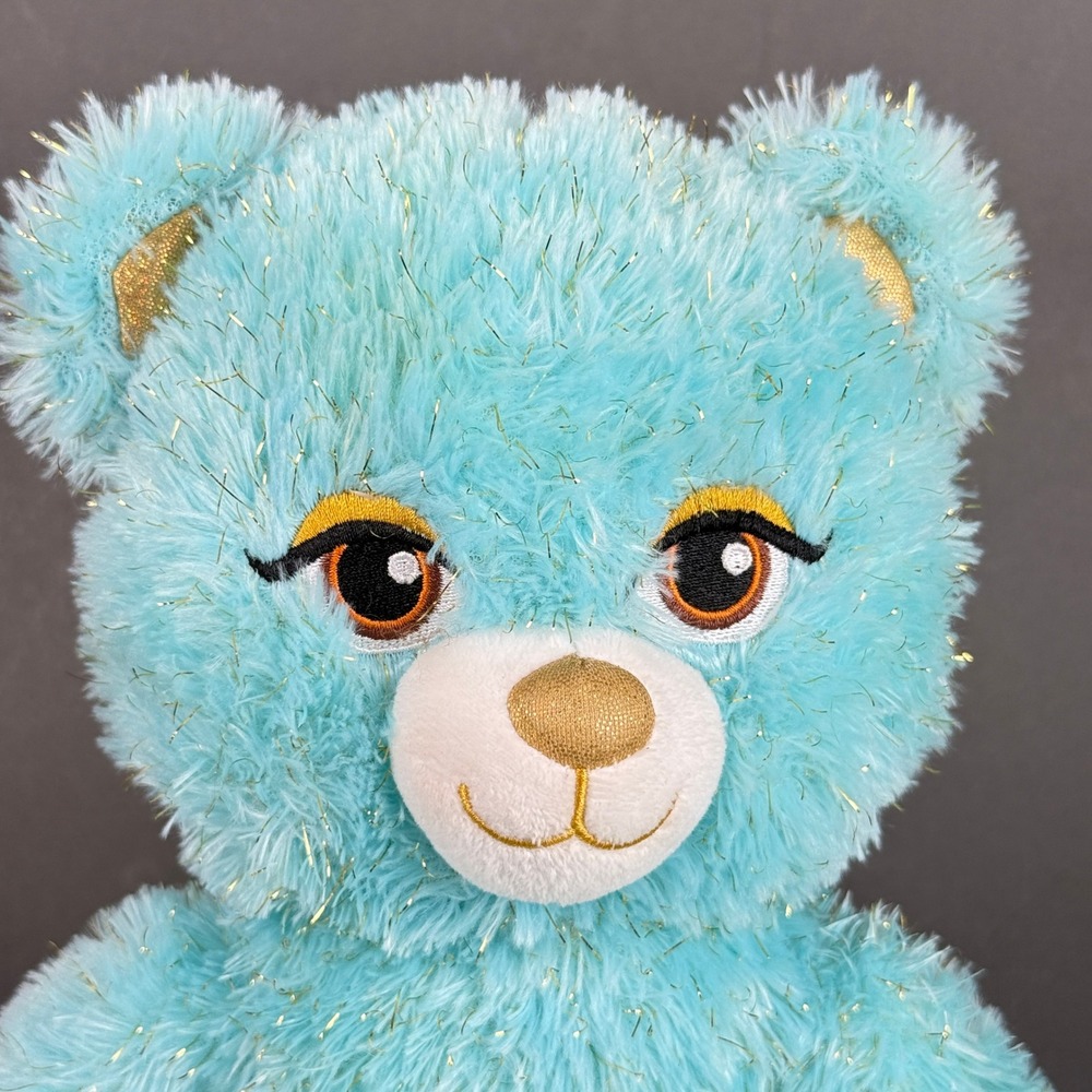 Disney Store Blue Teddy Bear Plush Gold Sparkle 15" Stuffed Animal Soft Toy